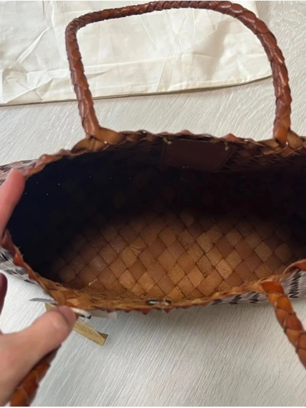 Dragon Diffusion Santa Croce Small Dark Brown Woven Leather Tote